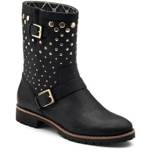 Sperry Britt Gold Studded Black Pull On Boots with Buckles • Size 9 🗣